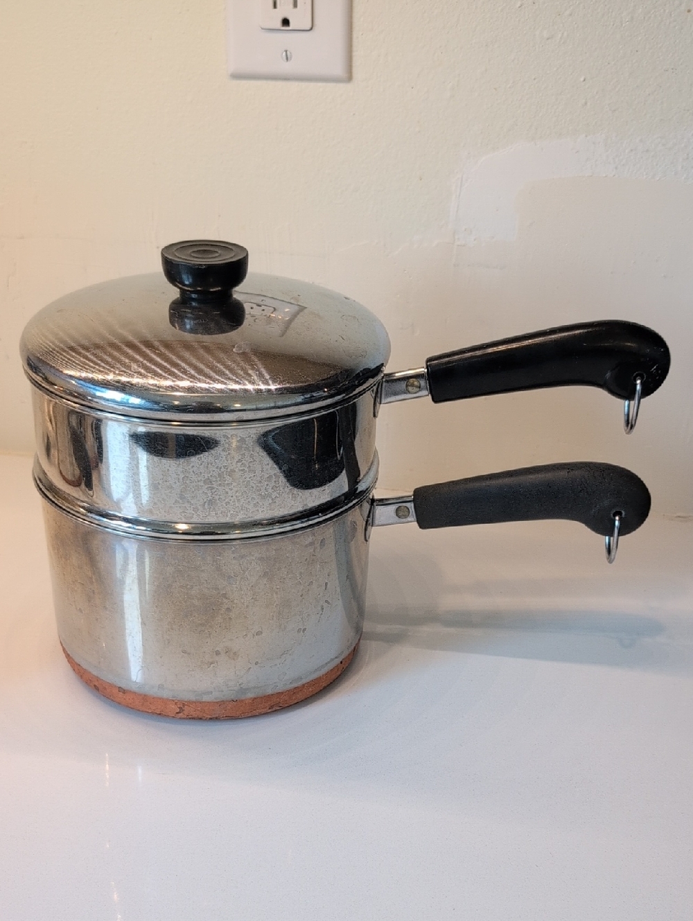 Revere Ware 3 Qt Copper Bottom Stainless Sauce Pan Fry Pot Steamer 3pc